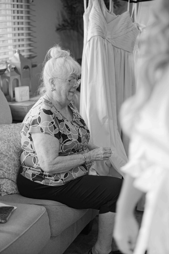 Grandma looking at bride at The Windmill House Venue in Chino Valley
