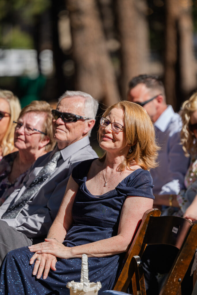 Mother of bride watching the ceremony at Serendipity venue in Flagstaff.